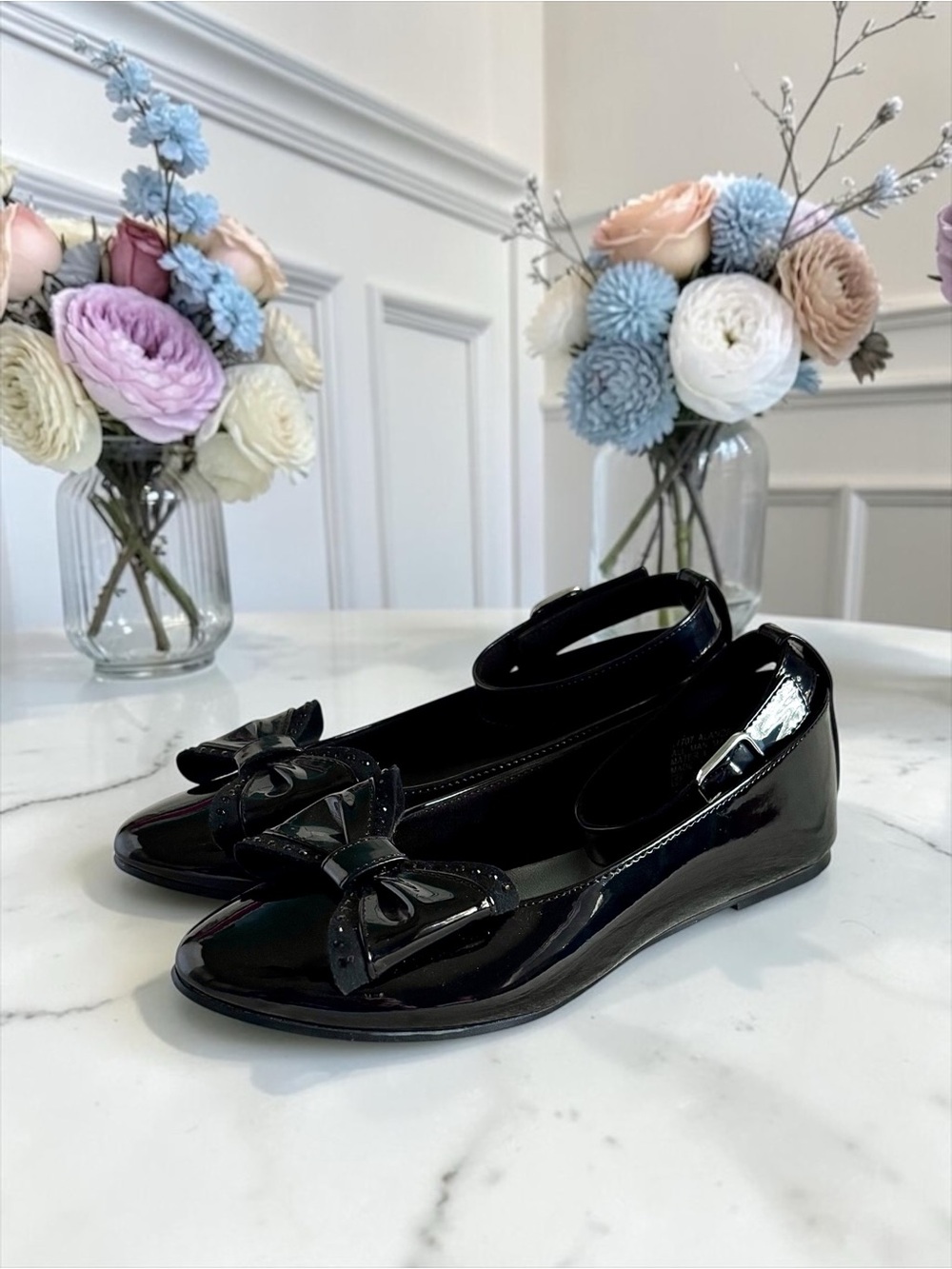 Rachel Shoes Little Girls Black Patent Bow Flats Size 2 Like New
